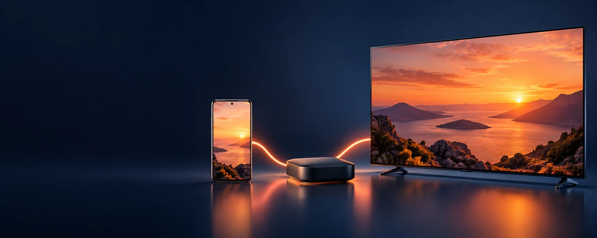 Telemóvel, box e televisão ligados numa instalação simples